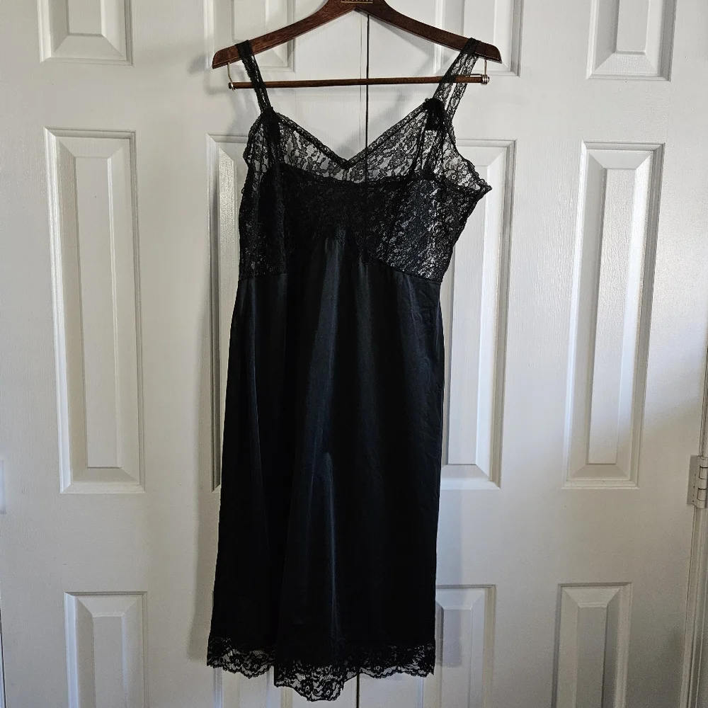 Slip Dress 38A L VTG Babydoll Whimsigoth Sheer Lace Coquette Nightie Goth 60s - Picture 7 of 9